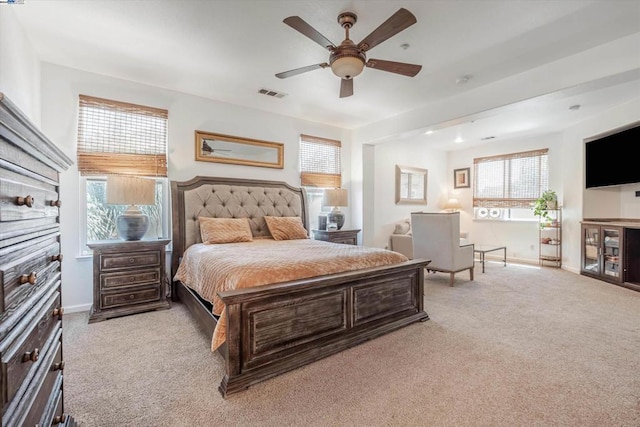 bedroom with light carpet