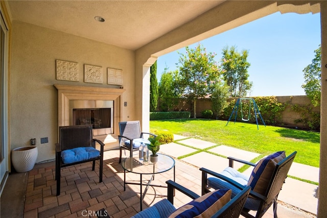 view of patio / terrace featuring a playground