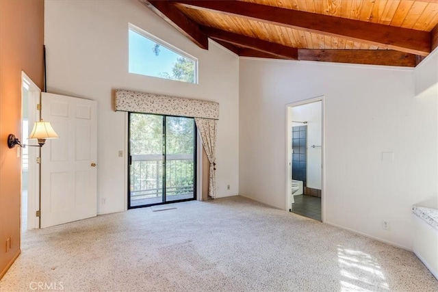 1550 Pineridge Dr, Cambria, CA 93428 - carpeted spare room with lofted ceiling with beams and wood ceiling