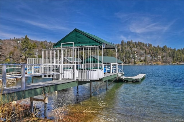 view of dock with a water view