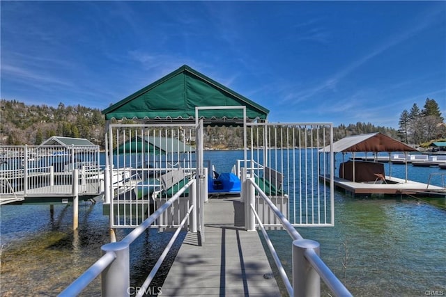 dock area with a water view