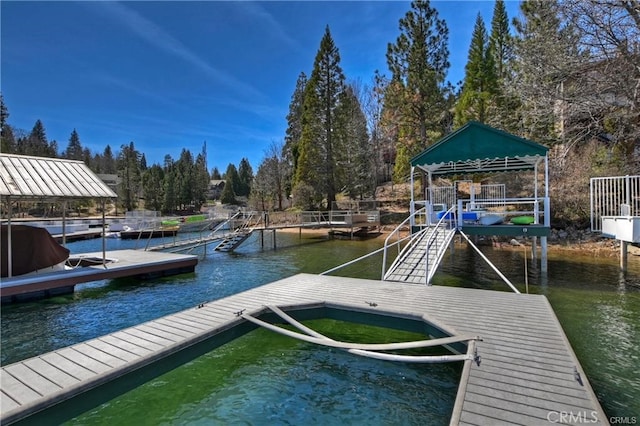 dock area with a water view