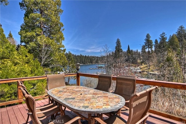 wooden deck with a water view