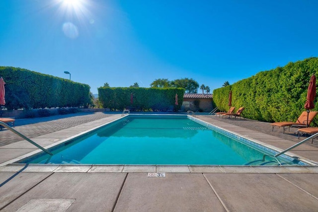 view of swimming pool featuring a patio