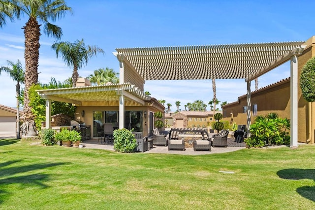 view of yard with a pergola and a patio area