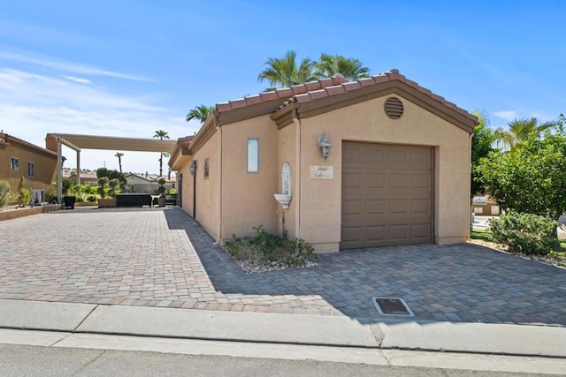 exterior space with a garage