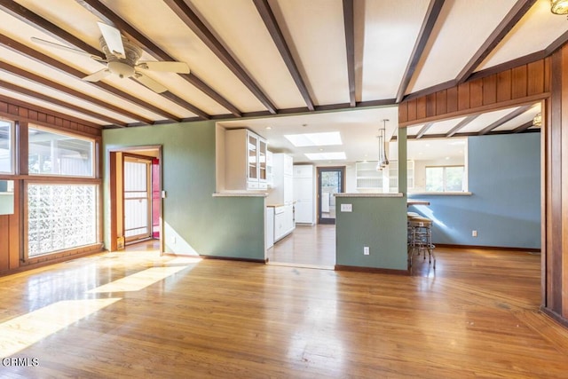 interior space with ceiling fan, a healthy amount of sunlight, and light hardwood / wood-style floors