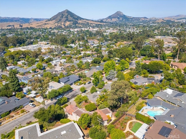 drone / aerial view featuring a mountain view