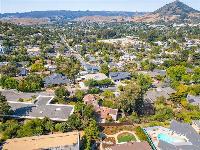 birds eye view of property featuring a mountain view