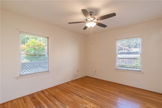 spare room with hardwood / wood-style flooring and ceiling fan