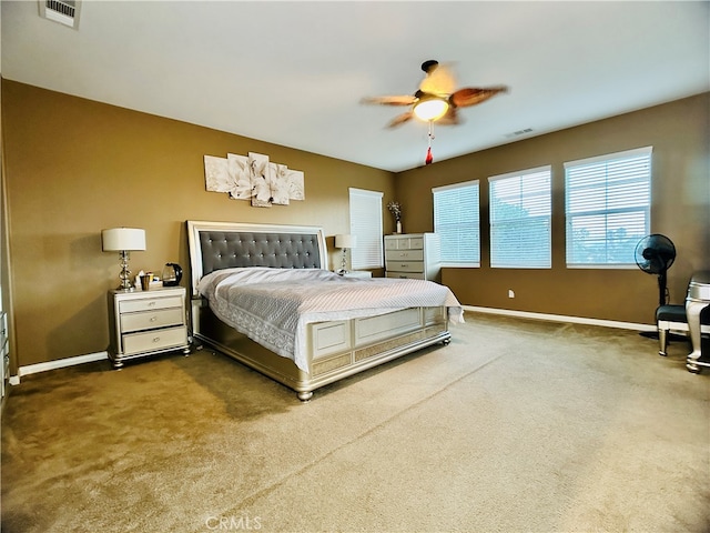 bedroom featuring carpet and ceiling fan