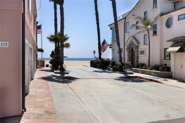 view of street with a water view