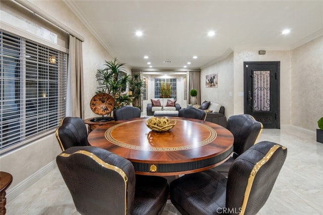 dining area with crown molding