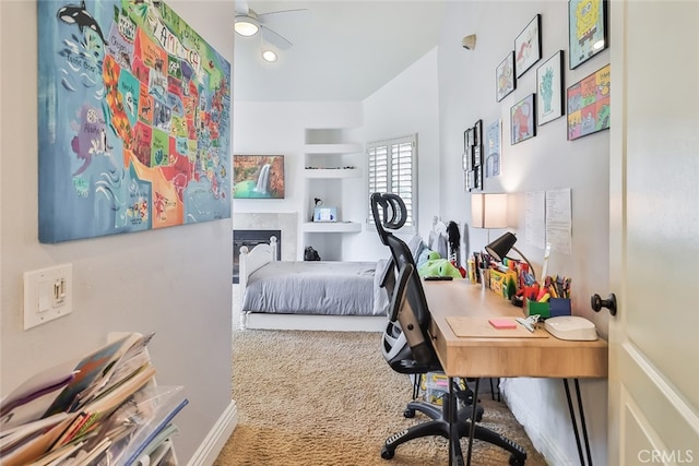 bedroom with carpet floors and ceiling fan