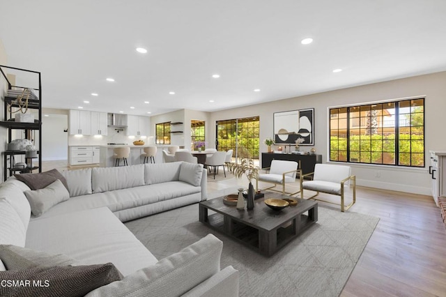 living room with light hardwood / wood-style floors