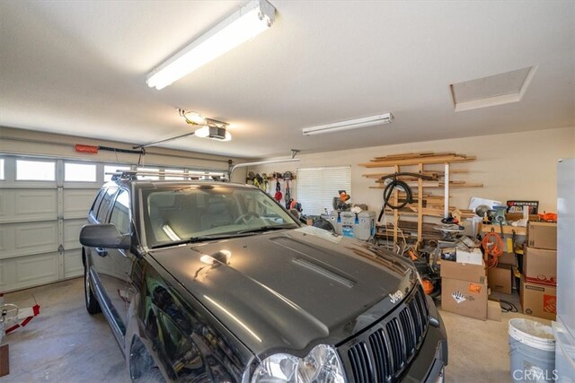 garage with a garage door opener