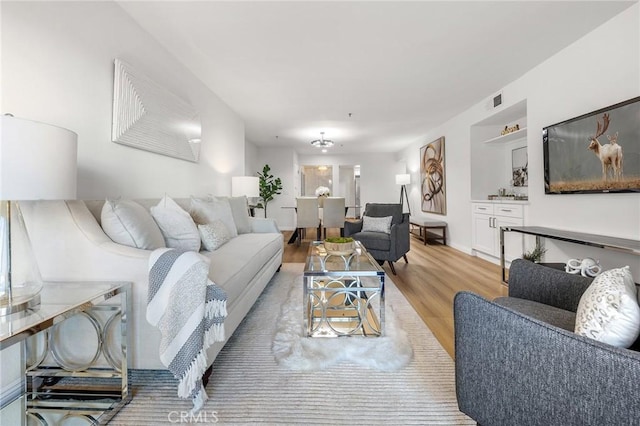 living room with light wood-type flooring