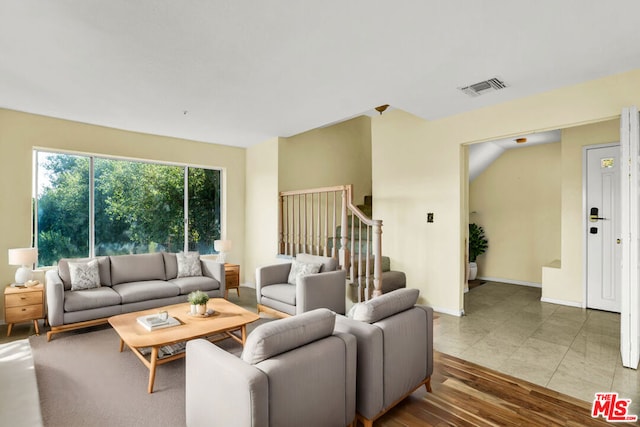 living room with light hardwood / wood-style floors