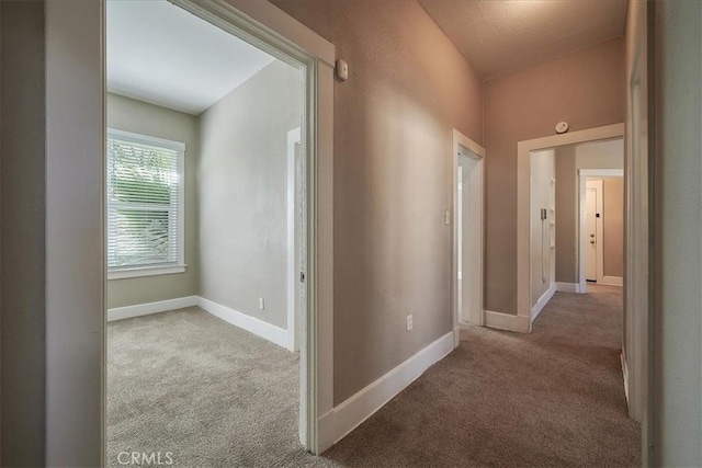 hallway featuring light carpet