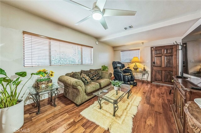 3927 W 58th Pl, Los Angeles, CA 90043 - living room featuring wood finished floors and a ceiling fan
