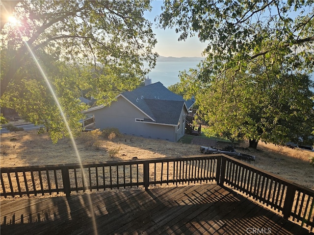 wooden terrace featuring a mountain view