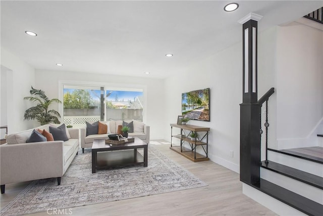 living room featuring light wood-type flooring