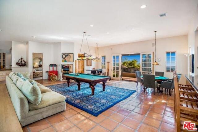 playroom with tile patterned floors and billiards