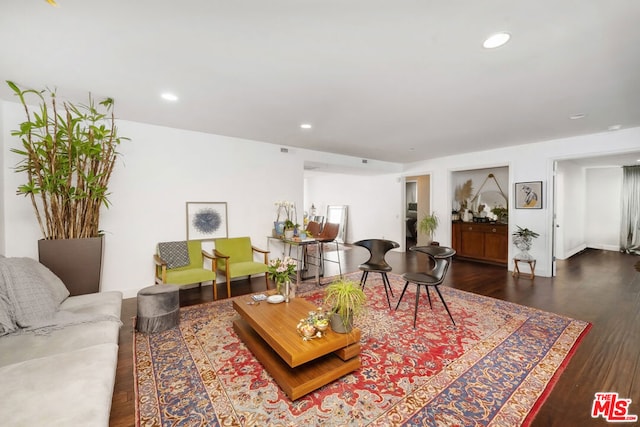 living room with dark wood-type flooring