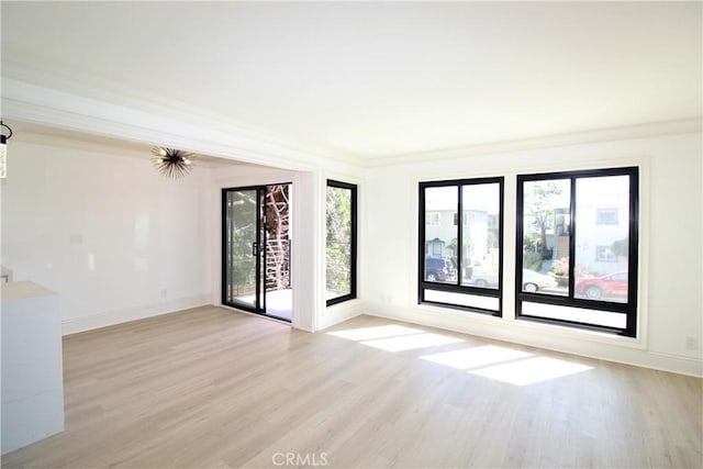 unfurnished room featuring crown molding and light hardwood / wood-style flooring