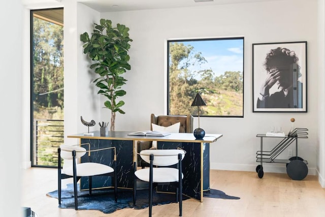 office space with light hardwood / wood-style flooring and a wealth of natural light