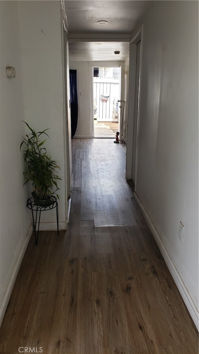 corridor featuring dark wood-type flooring