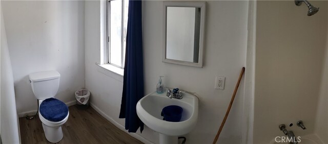 bathroom with toilet, hardwood / wood-style floors, and sink