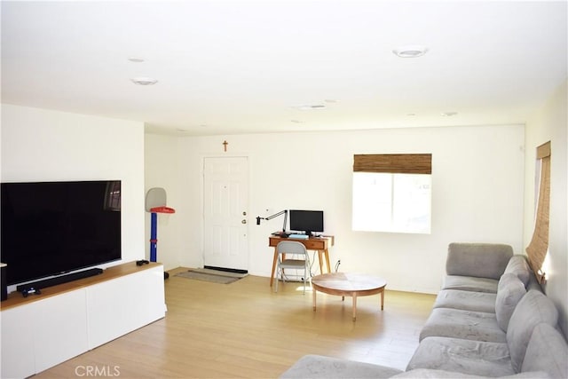 living room with light hardwood / wood-style flooring