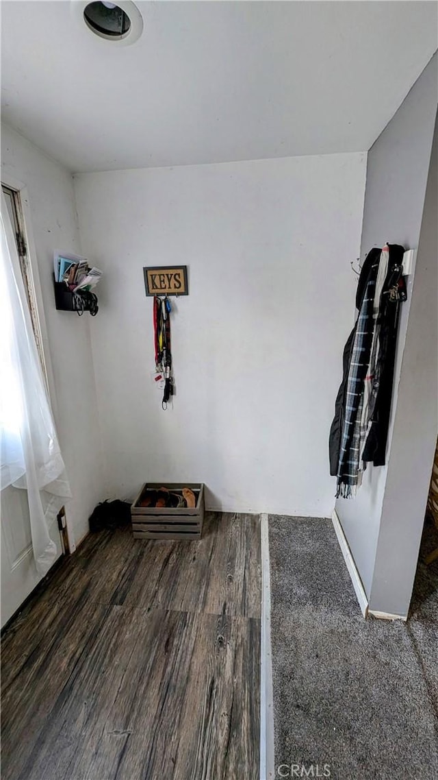 laundry area with dark hardwood / wood-style floors