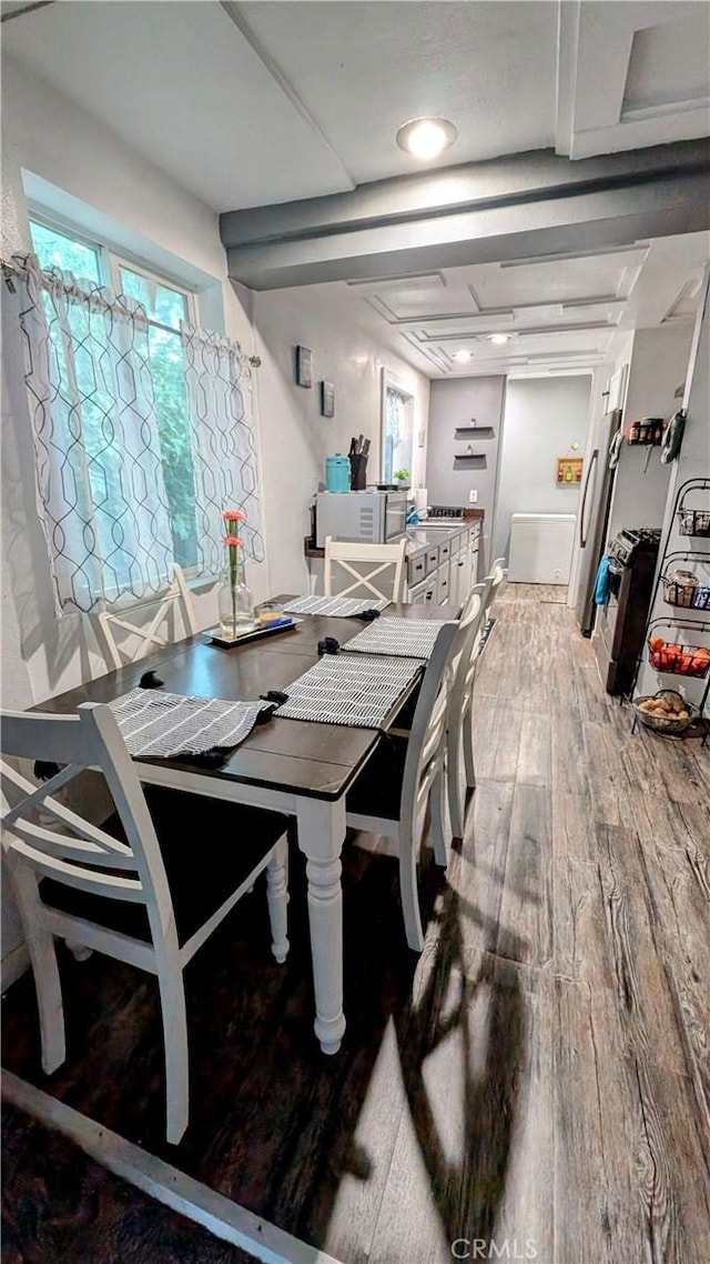 dining space with hardwood / wood-style floors