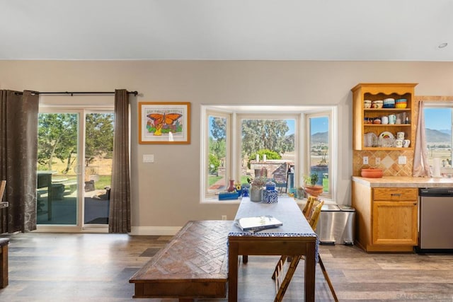 dining area with light wood-type flooring and plenty of natural light