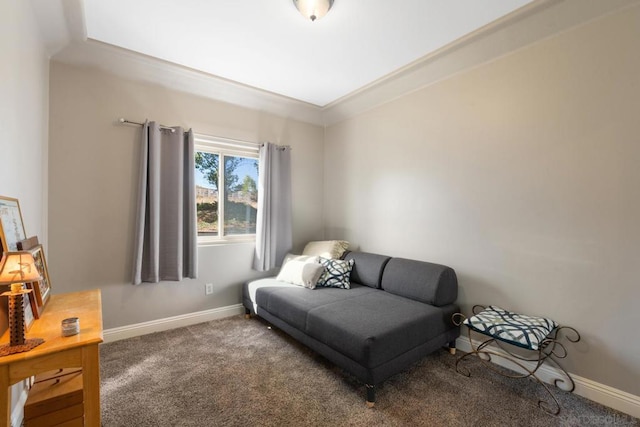 living area featuring carpet floors