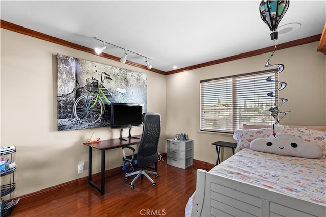 bedroom featuring dark hardwood / wood-style flooring and crown molding