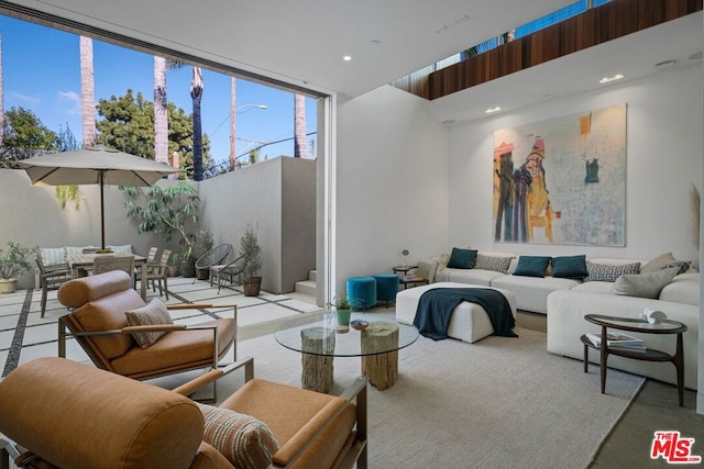 living room featuring expansive windows