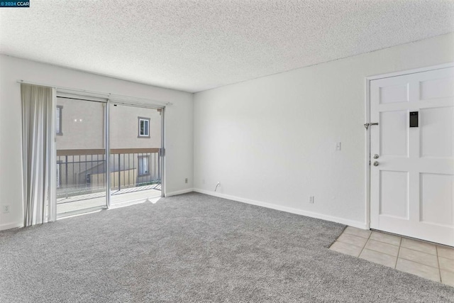 empty room featuring light colored carpet and a textured ceiling