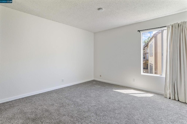 empty room with carpet flooring and a textured ceiling