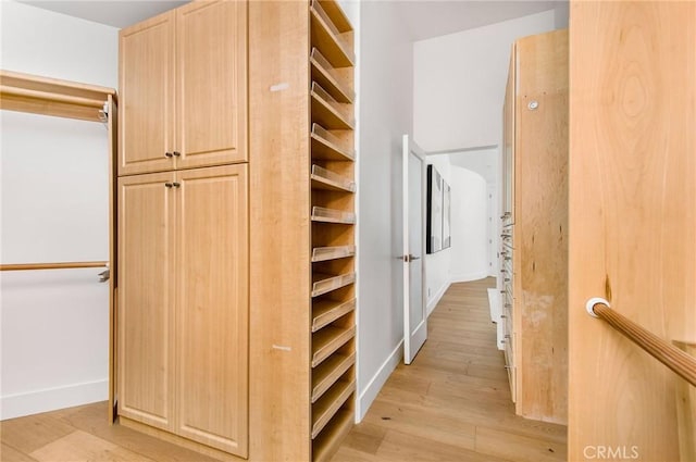 walk in closet with light wood-type flooring