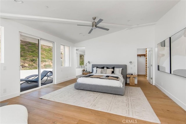 547 Temple Hills Dr, Laguna Beach, CA 92651 - bedroom with access to outside, wood finished floors, and a ceiling fan