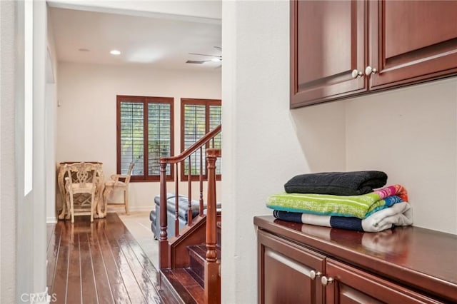 interior space with dark wood-type flooring