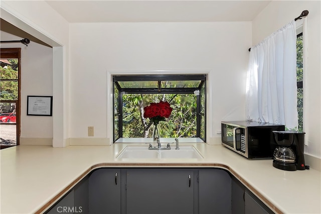 kitchen featuring sink and gray cabinetry