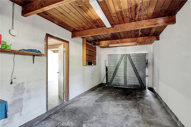 garage featuring wooden ceiling