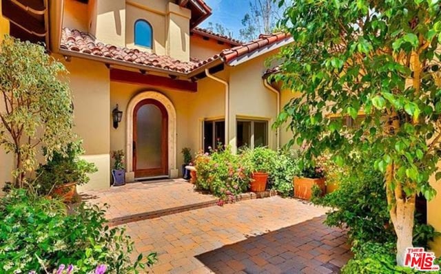 entrance to property featuring a patio