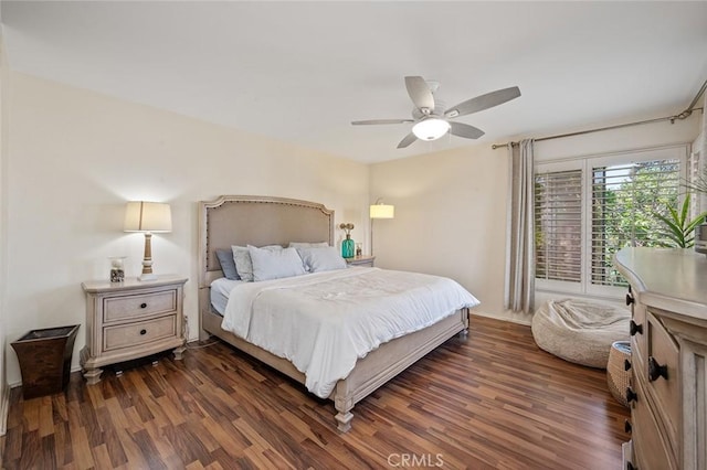 bedroom featuring dark hardwood / wood-style floors and ceiling fan