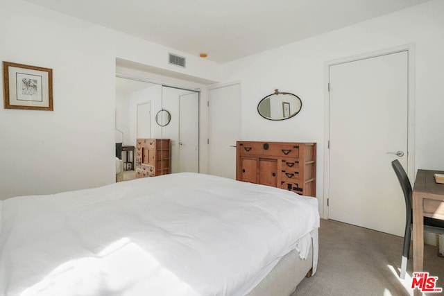 bedroom featuring carpet and a closet