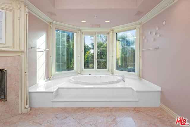 bathroom featuring tile patterned flooring and a washtub